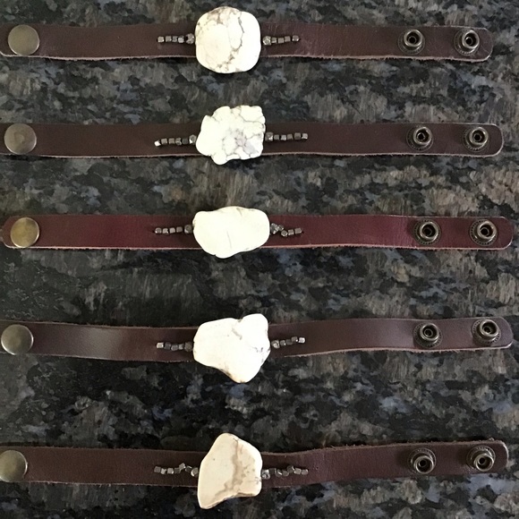 NEW 100% Leather Strap Bracelet Snap Mexico Boho Brown Ivory Festival Howlite - Picture 13 of 13
